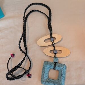 Artistic Blue and Beige Pendant Necklace